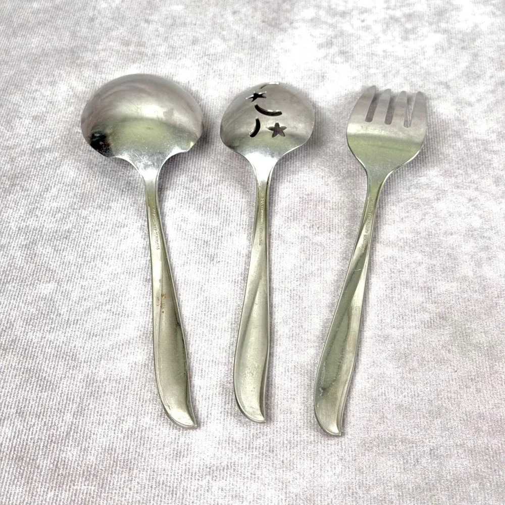 Oneida Community Stainless Twin Star Serving Slotted Spoon Ladle Fork 3 pc Set